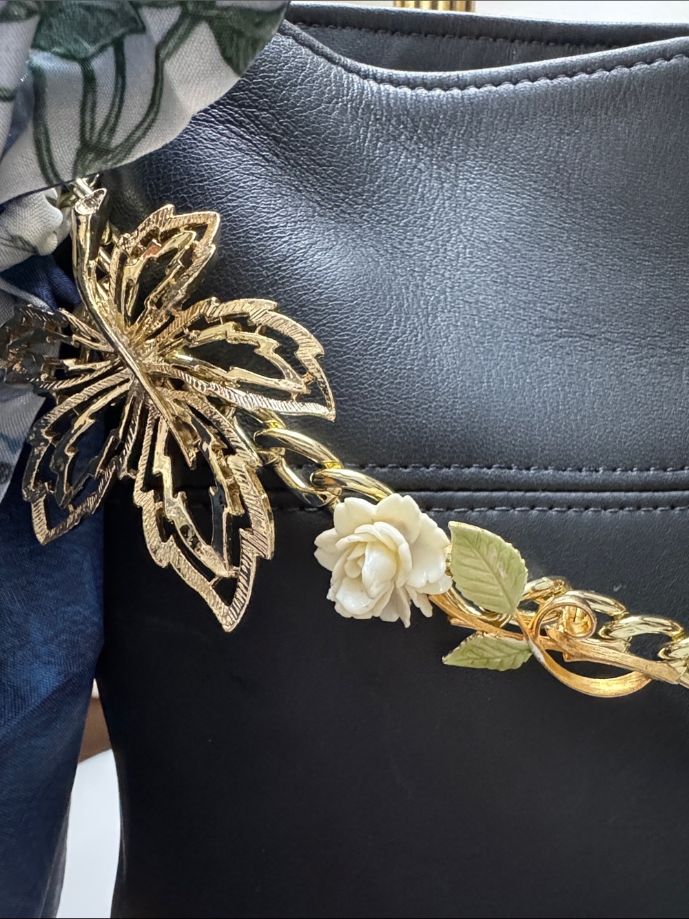Bag Brooch Chain and Navy Scarf - Picture 2 of 6